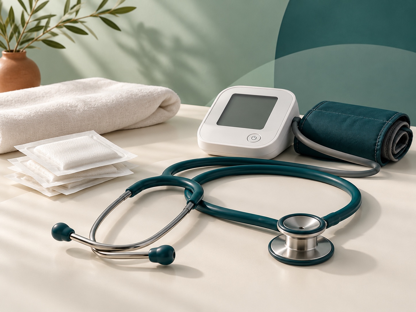 Stéthoscope, tensiomètre et matériel de soins infirmiers